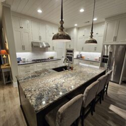 Blue Garden granite and Black Pearl leathered granite